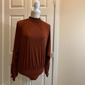 Express Rust-Colored Blouse-y Bodysuit, Size Small